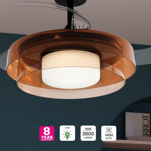 Ventilador de techo con luz silencioso DC 19W con mando ø90 cm Many INSPIRE cobre luz CCT 3 aspas retráctiles tipo lámpara| 6 velocidades| modo verano/invierno| temporizador| brisa| recomendado para <13m²