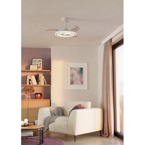 Ventilador de techo con luz silencioso DC 21W con mando ø77 cm Riomaggiore EGLO blanco luz CCT 3 aspas retráctiles tipo lámpara| 6 velocidades| temporizador| recomendado para <13m²