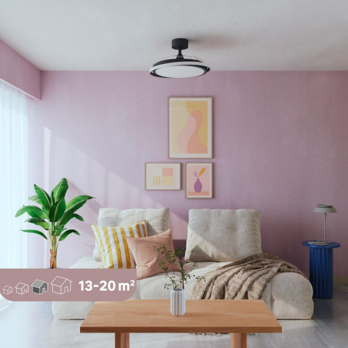 Ventilador de techo con luz silencioso DC 30W con mando ø107 cm Rosak INSPIRE negro luz CCT 3 aspas retráctiles tipo lámpara| 6 velocidades| modo verano/invierno| temporizador| brisa| recomendado de 13 a 20m²