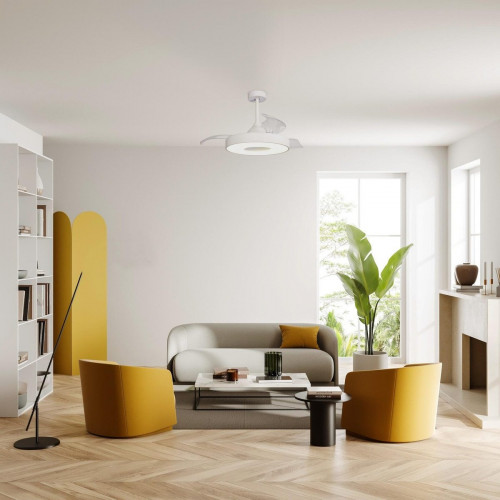 Ventilador de techo con luz silencioso DC 30W con mando y app ø106 cm Coin Fan Smart MANTRA blanco luz CCT 3 aspas retráctiles tipo lámpara| 8 velocidades| modo verano/invierno| brisa| recomendado de 13 a 20m²