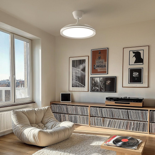 Ventilador de techo con luz silencioso DC 32W con mando ø107 cm Astro SULION blanco luz CCT 3 aspas retráctiles tipo lámpara| 6 velocidades| modo verano/invierno| recomendado de 13 a 20m²