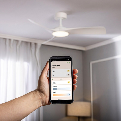 Ventilador de techo con luz silencioso DC 34W con mando WiFi/ APP ø112 cm Aruba Plus INSPIRE blanco luz CCT 3 aspas| 6 velocidades| modo verano/invierno| brisa| temporizador| recomendado de 13 a 20m²