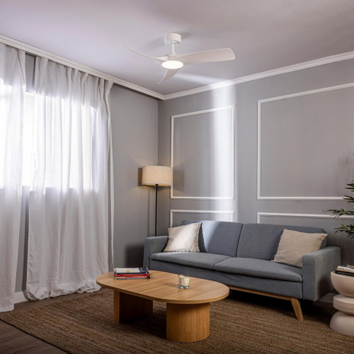 Ventilador de techo con luz silencioso DC 34W con mando WiFi/ APP ø112 cm Aruba Plus INSPIRE blanco luz CCT 3 aspas| 6 velocidades| modo verano/invierno| brisa| temporizador| recomendado de 13 a 20m²