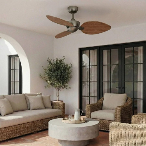 Ventilador de techo con luz Sulion Alma 100cm LED latón y madera