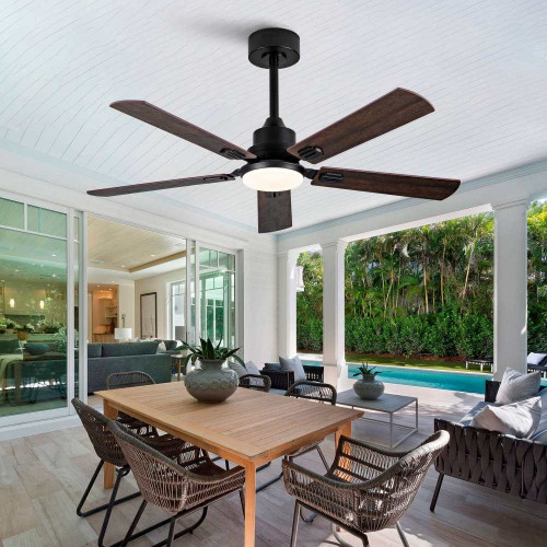 Ventilador techo 132 cm con luz y mando, interior/exterior, motor DC reversible silencioso, 6 velocidades, 3 temperaturas color.