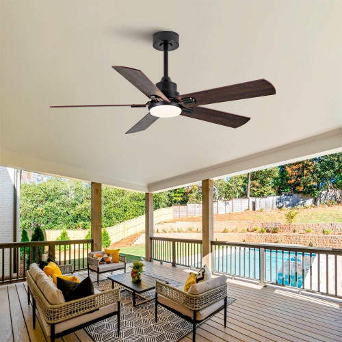 Ventilador techo 132 cm con luz y mando, interior/exterior, motor DC reversible silencioso, 6 velocidades, 3 temperaturas color.