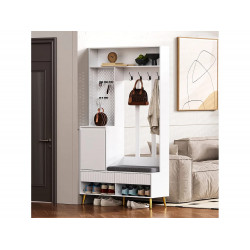 Vestiaire blanc avec 1 porte, 2 tiroirs, 4 patères et 1 banc 100 x 35 x 180 cm