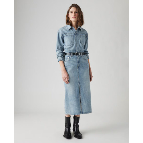 Vestido vaquero midi de manga larga Azul