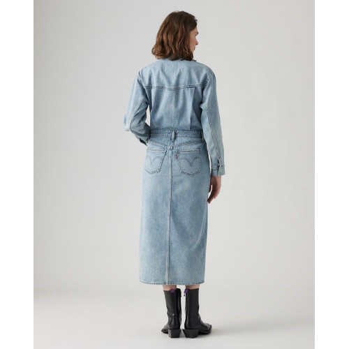 Vestido vaquero midi de manga larga Azul