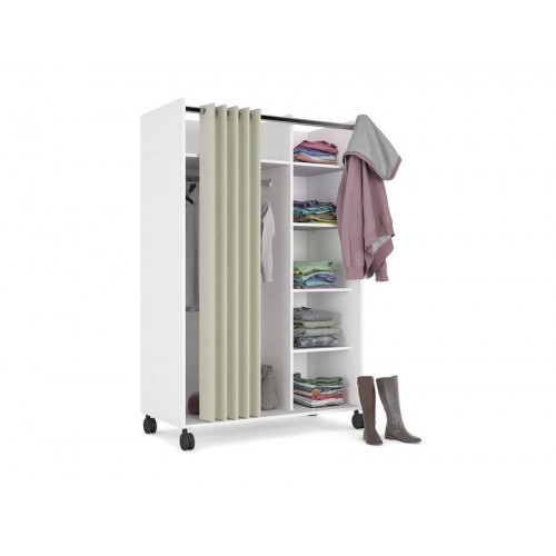 Vestidor 100x160H cm blanco mate con cortina y cuatro estantes regulables - Inari