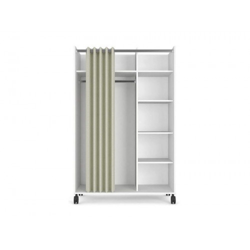 Vestidor 100x160H cm blanco mate con cortina y cuatro estantes regulables - Inari