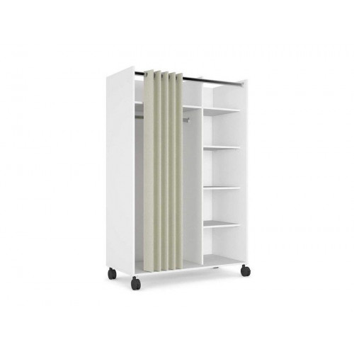 Vestidor 100x160H cm blanco mate con cortina y cuatro estantes regulables - Inari