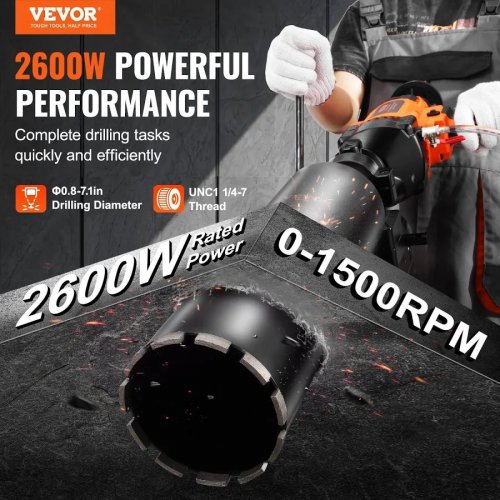 VEVOR 2600 w Taladro de núcleo portátil de 20-180 mm de diámetro con soporte