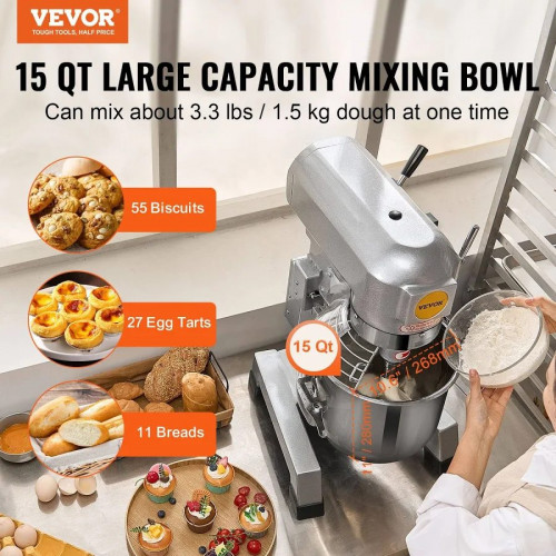 VEVOR batidora pie comercial 14l batidora pie con 3 velocidades ajustables