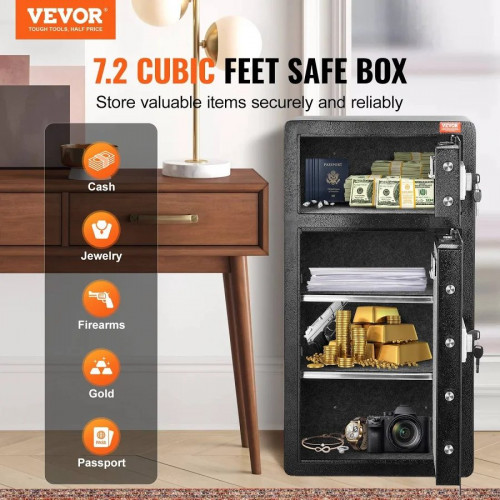 VEVOR Caja Fuerte Doble Puerta Cerradura Llave Bolsa Ignífuga Luz Led Divisores Ajustables