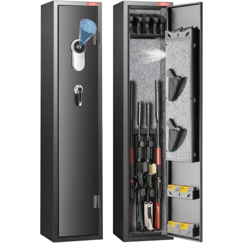 VEVOR Caja fuerte para rifle con bloqueo de huellas dactilares para 5 rifles y 4 pistolas