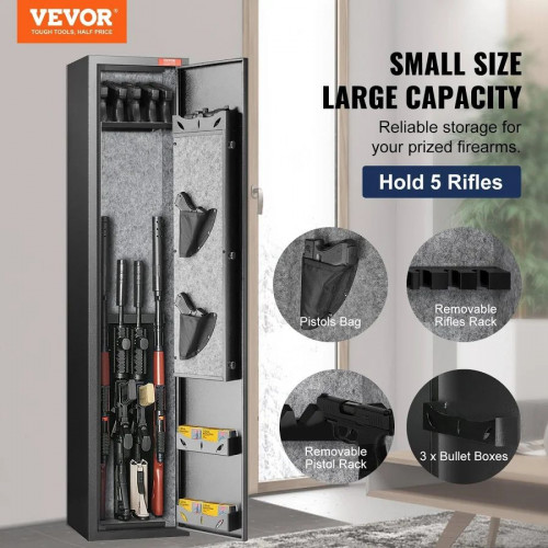 VEVOR Caja fuerte para rifle con bloqueo de huellas dactilares para 5 rifles y 4 pistolas