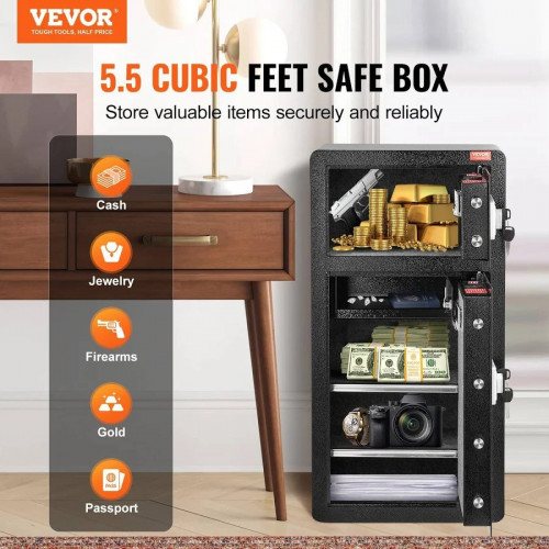 VEVOR Caja fuerte Pequeña doble puerta 155,74L con cerradura de contraseña llave Negro Caja de seguridad