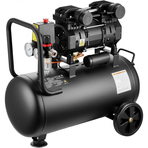 VEVOR Compresor de Aire Portátil con Depósito 30 L sin Aceite Motor de 1,5 kW 126 L/min a 6,2 bar Presión Máxima 8 bar con Ruedas para Reparación
