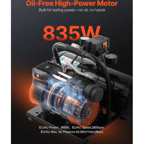 VEVOR Compresor de aire sin Aceite,VEVOR tanque de acero de 8l,860w,presión