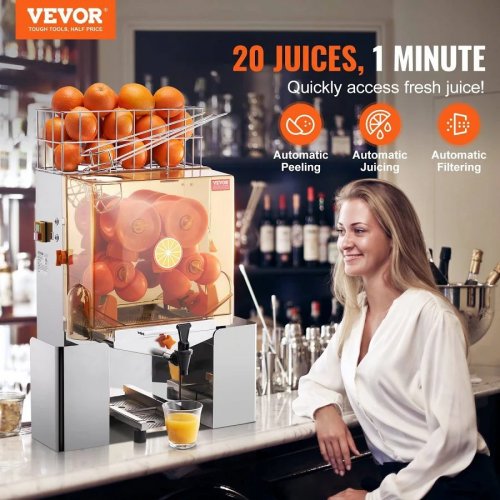 VEVOR Exprimidor Eléctrico Profesional 120w Para Naranja Pomelo Con Filtro Y Grifo Para Restaurantes Cafeterías Fruterías
