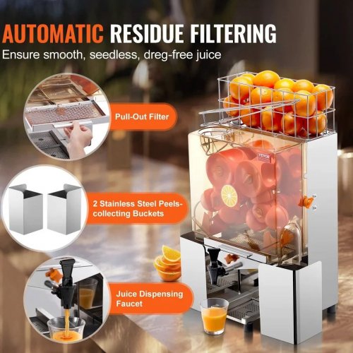 VEVOR Exprimidor Eléctrico Profesional 120w Para Naranja Pomelo Con Filtro Y Grifo Para Restaurantes Cafeterías Fruterías