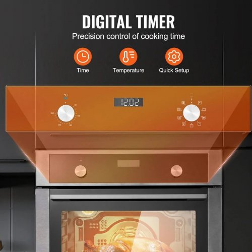 VEVOR Horno Empotrable de Pared Eléctrico 59,5 cm 76 L 9 Funciones para Cocina