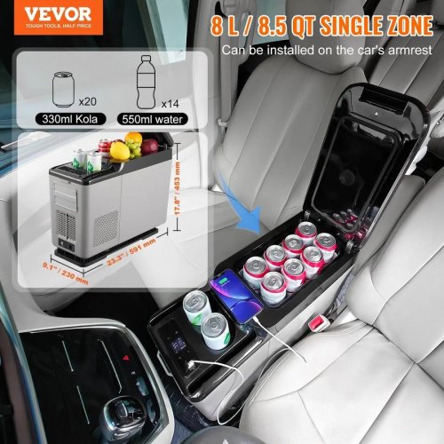 VEVOR Mini Nevera Portátil 15 L Compresión Zona Única Ajustable -20°c A 20°c Para Coche Camión Barco Casa Camping 12/24v Cc 100-240v Ca