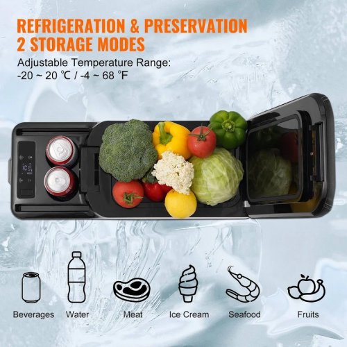 VEVOR Mini Nevera Portátil 15 L Compresión Zona Única Ajustable -20°c A 20°c Para Coche Camión Barco Casa Camping 12/24v Cc 100-240v Ca