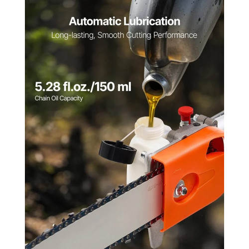 VEVOR Motosierra de Pértiga Gasolina 43 Cc 2 Tiempos Barra 25,4 cm Extensible 2,11 A 3,61 M Cabezal Giratorio Inalámbrica Naranja