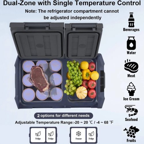 VEVOR Nevera Compresor Portátil 25 L Mini Refrigerador Para Coche 12/24v Cc Y 100-240v Ca Caja Enfriadora Doble Zona Temperatura Ajustable -20°c A 20°