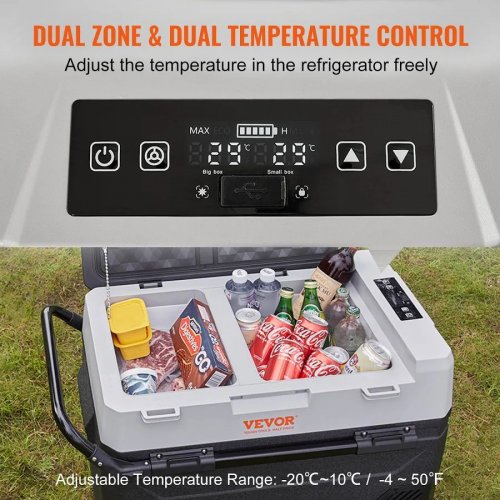 VEVOR Nevera Eléctrica Portátil 53 L Para Coche 12/24 V Cc 100-240 V Ca Congelador Ajustable -20 °c A 10 °c Para Camión Barco Camping