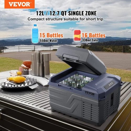 VEVOR Nevera Portátil de Compresión 12 L Caja Enfriadora Ajustable -20°c A 20°c Para Coche 12/24v Cc Barco Camión Camping Casa