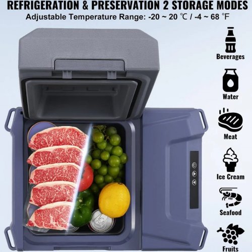 VEVOR Nevera Portátil de Compresión 12 L Caja Enfriadora Ajustable -20°c A 20°c Para Coche 12/24v Cc Barco Camión Camping Casa
