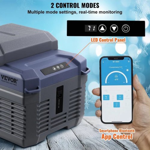 VEVOR Nevera Portátil de Compresión 12 L Caja Enfriadora Ajustable -20°c A 20°c Para Coche 12/24v Cc Barco Camión Camping Casa