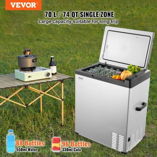 VEVOR Nevera Portátil de Compresión 70 L Mini Refrigerador Para Coche 12/24v Cc Y 100-240v Ca Enfriador Ajustable -20°c A 20°c Para Camping Barco