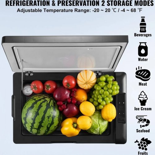 VEVOR Nevera Portátil de Compresión 70 L Mini Refrigerador Para Coche 12/24v Cc Y 100-240v Ca Enfriador Ajustable -20°c A 20°c Para Camping Barco