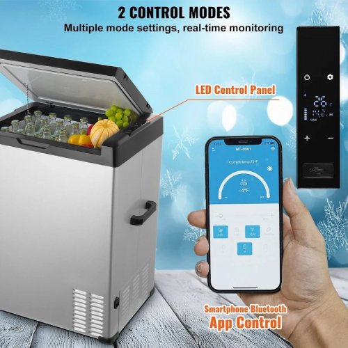 VEVOR Nevera Portátil de Compresión 70 L Mini Refrigerador Para Coche 12/24v Cc Y 100-240v Ca Enfriador Ajustable -20°c A 20°c Para Camping Barco