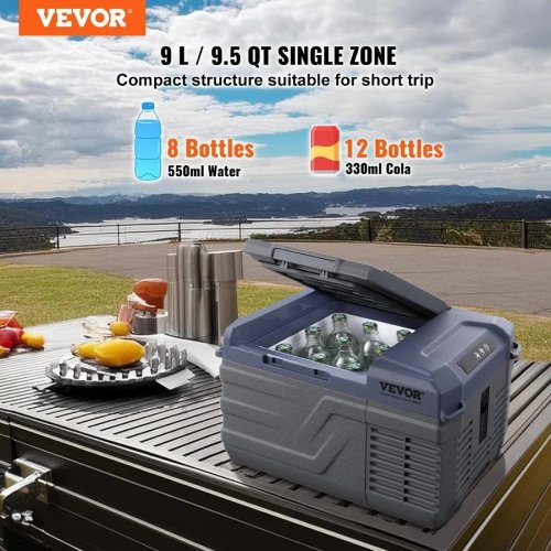 VEVOR Nevera Portátil de Compresión 9 L Mini Refrigerador Para Coche 12/24v Dc 100-240v Ac Enfriador Ajustable -20°c A 20°c Para Camping Barco Casa