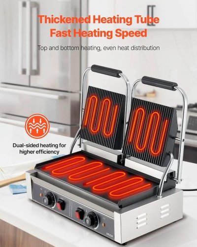 VEVOR Parrilla Comercial para Panini Sandwichera Eléctrica 570 x 410 x 215 mm