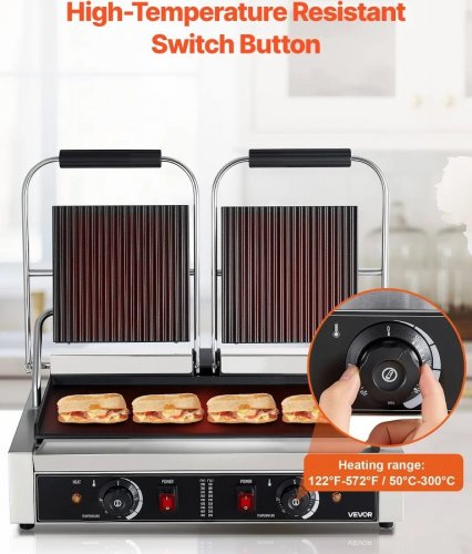 VEVOR Parrilla Comercial para Panini Sandwichera Eléctrica 570 x 410 x 215 mm