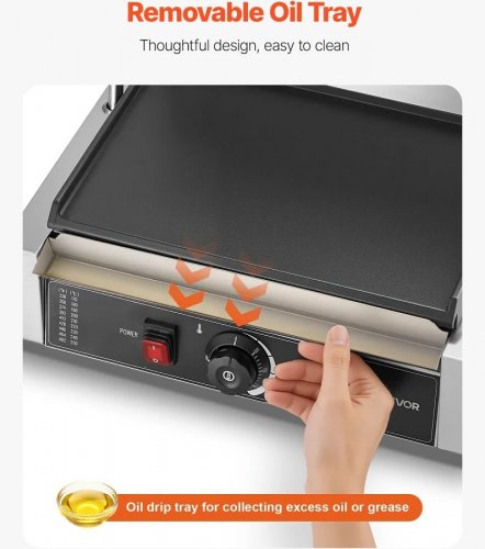 VEVOR Parrilla Contacto Profesional 2200 W Acero Inoxidable Para Paninis Sándwiches Filetes Tocino Hamburguesas 425 X 400 X 205 mm