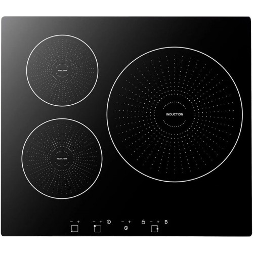 VEVOR Placa de Inducción Empotrable 59 x 52 cm 3 Quemadores 220 V 6200 W Apagado Automático Con Temporizador Con 9 Niveles de Potencia Con Pantalla
