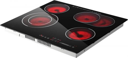 VEVOR Placa Vitrocerámica 59 x 52 cm 4 Zonas de Cocción 6600 W 220 V Control Táctil 9 Niveles de Potencia Temporizador Bloqueo Infantil Protección