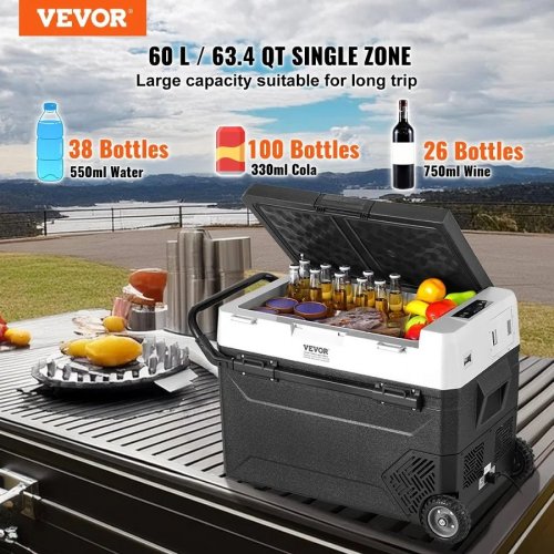 VEVOR Refrigerador Portátil 12v Para Coche 60 L Congelador Con Compresor Temperatura Ajustable -4 °F A 68 °F Ideal Hogar Campamento Rv
