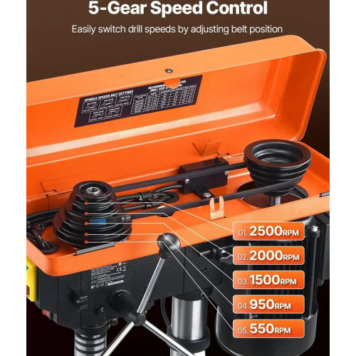 VEVOR Taladro de banco de 254 mm motor de inducción de 550 W