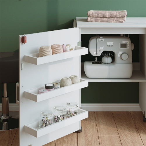 Vichy Vicco sewing table Carmen 148 x 75 cm with 3 shelves and cupboard white