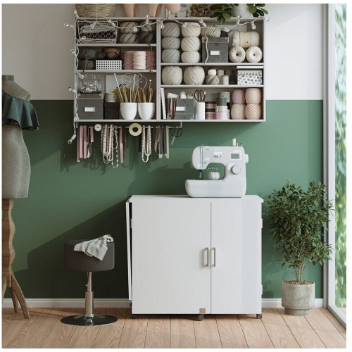 Vichy Vicco sewing table Carmen 148 x 75 cm with 3 shelves and cupboard white