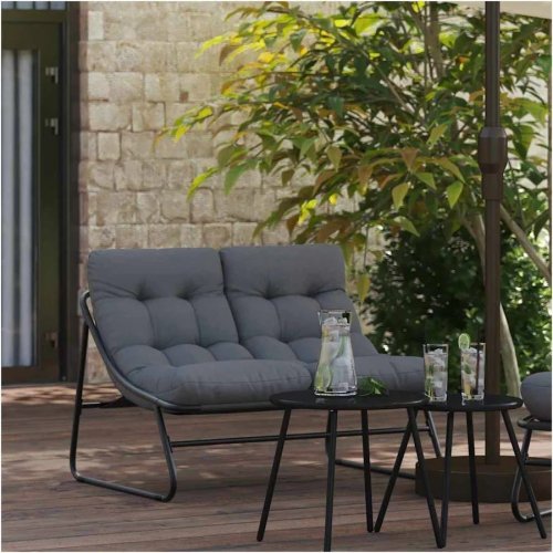 vidaXL Banco de jardín con Cojín Negro 110x80x71 cm Acero