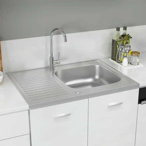 vidaXL Fregadero escurridor 80 x 60 x 15,5 cm acero inoxidable plateado (147233)